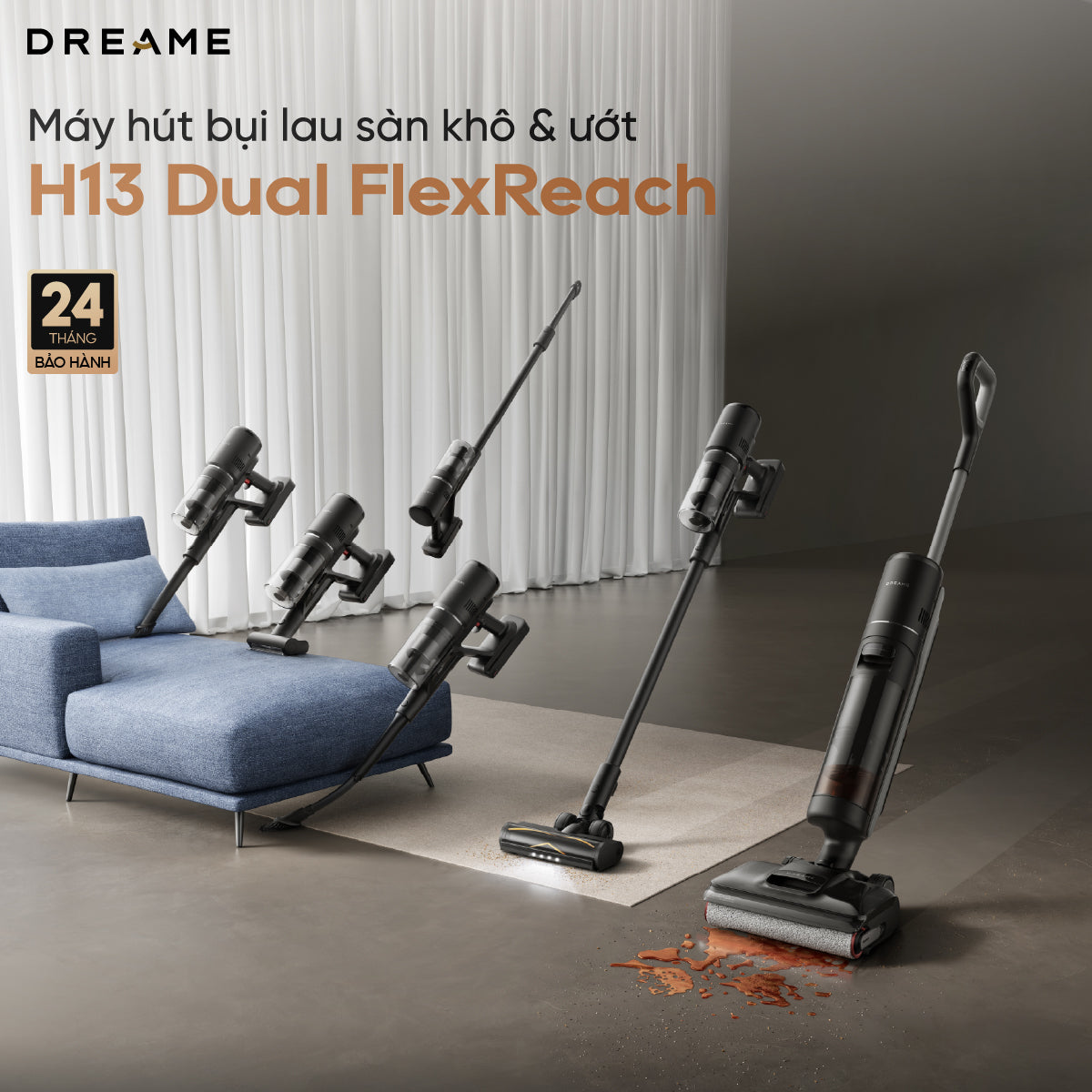 Máy hút bụi lau sàn khô & ướt H13 Dual FlexReach